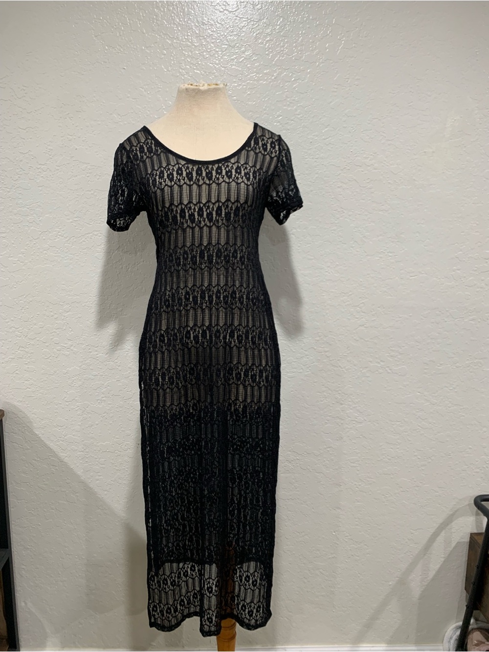 Poetry Black Lace Tunic Midi - Short Sleeve Overlay